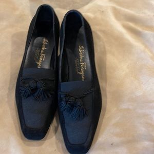 Farragamo black suede loafers size 5B.